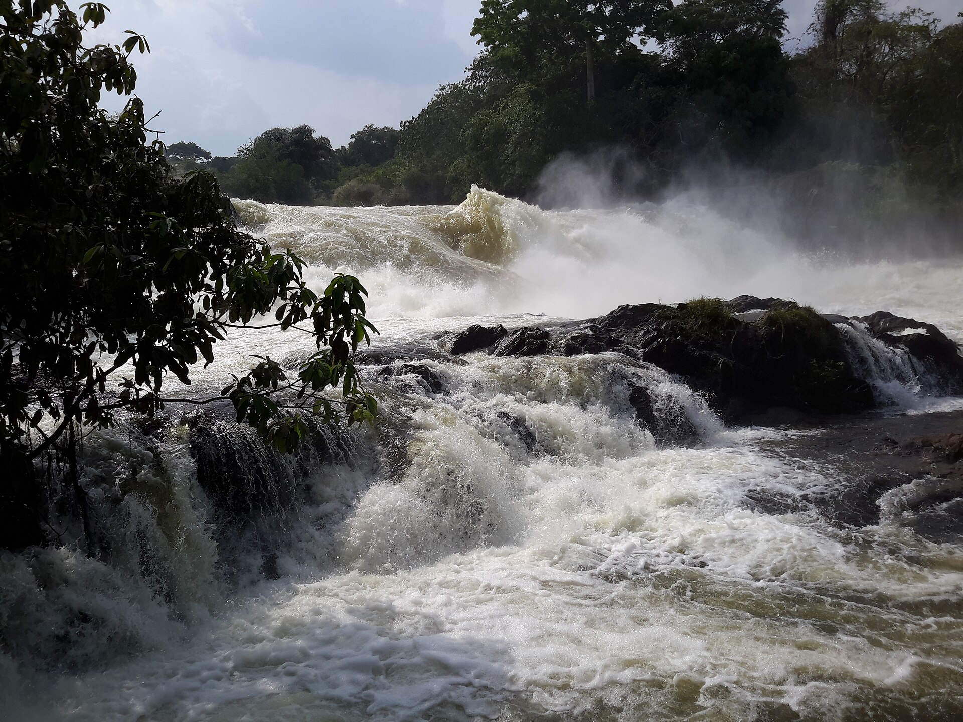 Les chutes de la Nawa, eaux tumultueuses entre les rochers et la forêt, près de Soubré